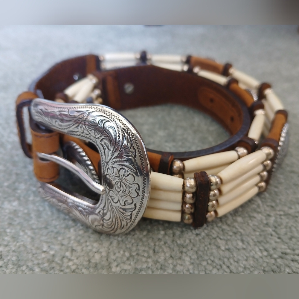 Tony Lama Brown Leather Western Belt with Silver Buckle